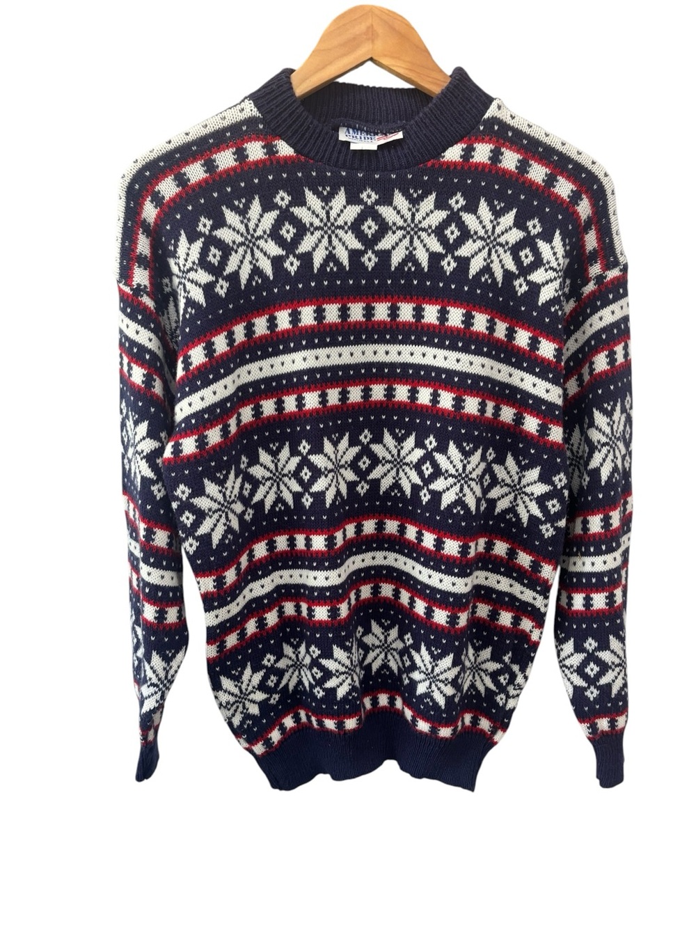 American Pride Snowflake Sweater VTG Made In USA Mens Large 90s Vintage Holiday‎